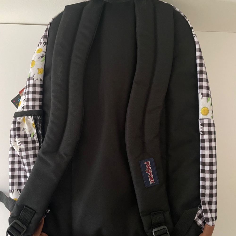 JanSport Black & White Checked Backpack With Daisy - Picture 5 of 7